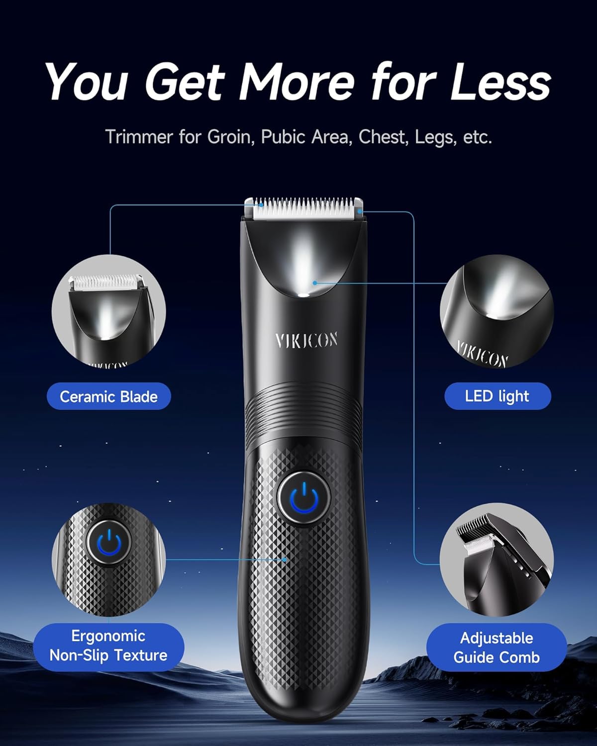 Manscape Body Trimmer Men, Painless Pubic & Balls Trimmer Men, Body Shavers w/Ceramic Blade&LED Light, IPX7 Waterproof Electric Razor, Male Grooming Kit USB-C Rechargeable, Gifts for Husband Black