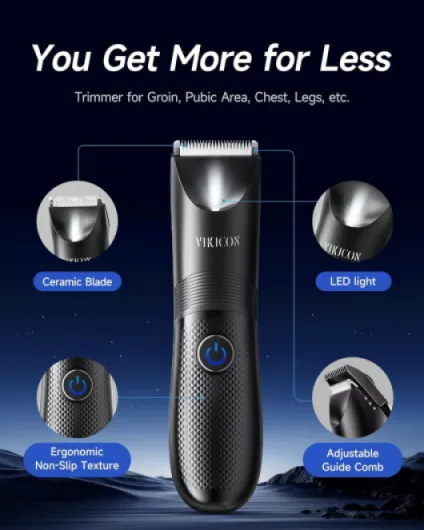 Manscape Body Trimmer Men, Painless Pubic & Balls Trimmer Men, Body Shavers w/Ceramic Blade&LED Light, IPX7 Waterproof Electric Razor, Male Grooming Kit USB-C Rechargeable, Gifts for Husband Black