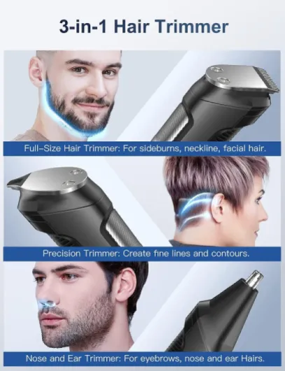 Beard Trimmer Hair Clippers Men, Nose & Ear Trimmer, 9-in-1 Body Groomer Men Kit, Cordless Rechargeable Hair Clippers with 7 Limit Combs, Stainless Steel Blades, 100% Waterproof Extra Long Life Black