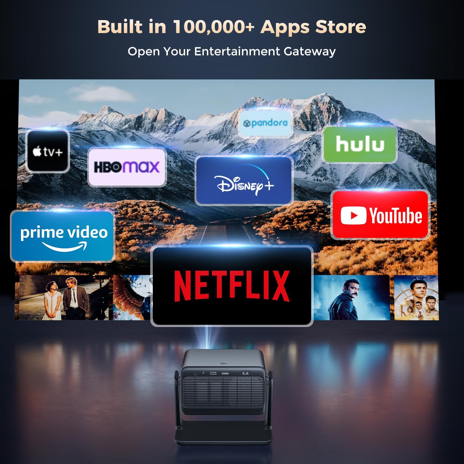 【Netflix & Dolby Audio】Smart 4K Projector, Auto Focus & Keystone, AMEELA 30000 Lumens 1080P Portable Movie Projector with WiFi and Bluetooth, 100,000+ Apps for Indoor/Outdoor