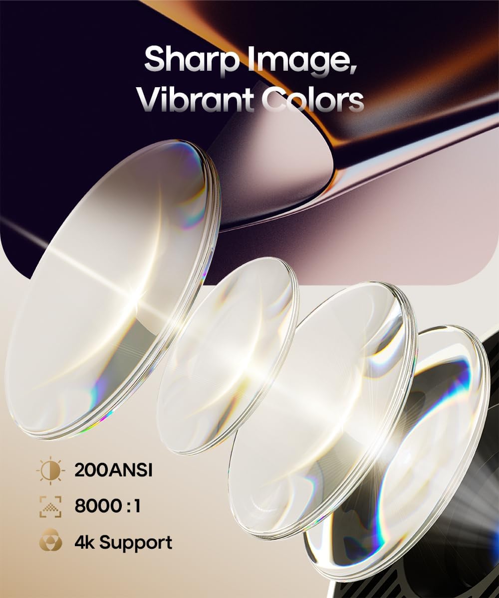 Upgrade HY300PRO Mini Projector with WiFi and Bluetooth, 4K Support Smart Portable Projector Android 14, Auto Keystone, Voice Control Remote, 180 Degree Rotation, Home Video Projetor for Bedroom Manual Focus & White