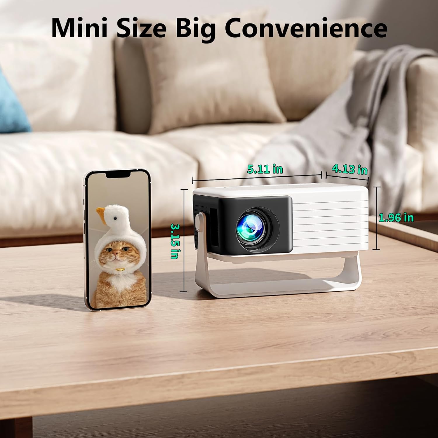 Y3 Mini Projector Portable 15000 Lumens for Movie Nights, Immersive 1080P Home Cinema Easy Setup with Phone White & Black