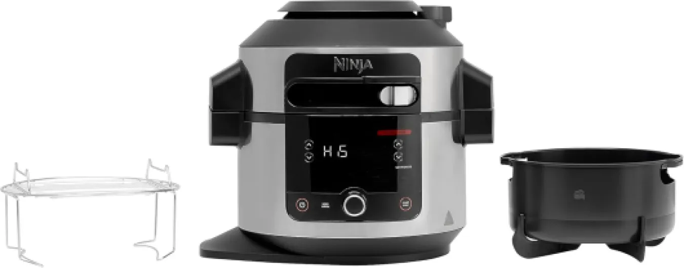 Foodi MAX 14-in-1 SmartLid Multi-Cooker, 7.5L, Electric Pressure Cooker & Air Fryer, Layer Ingredients with 2-Tier Rack, Cooks 6 Portions, Dishwasher Safe Parts, Stainless Steel/Black OL650UK