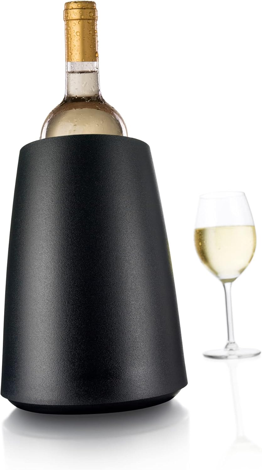 Elegant Wine Cooler – Black – Active Wine Bottle Chiller with Freezer Sleeve – Modern Insulated Cooler – Keeps Wine Cold Without Ice – Sleek Tabletop Design for Home & Events Black Single
