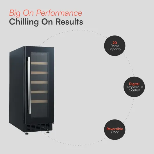 CWC301BK Freestanding Under Counter Fridge Cabinet 30cm Wine Cooler in Black - 20 Bottle & 60 Litre Capacity - 5 Sliding Shelves - Digital Temperature Control - Reversible Door