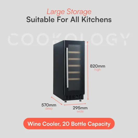 CWC301BK Freestanding Under Counter Fridge Cabinet 30cm Wine Cooler in Black - 20 Bottle & 60 Litre Capacity - 5 Sliding Shelves - Digital Temperature Control - Reversible Door