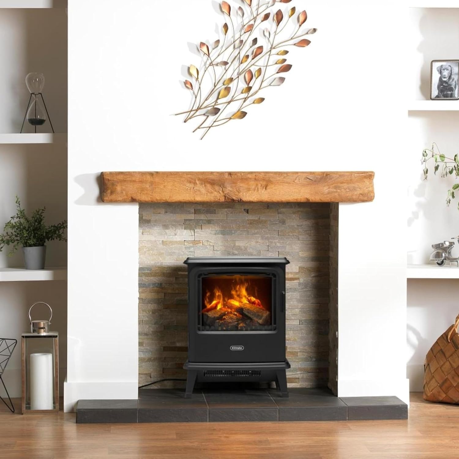 Bayport Optimyst Water Vapour Electric Stove Fire, Real Flame Effect, Black Fireplace, Log Fuel Bed, 1000W/2000W Fan Heater, Energy Efficient Flame Only, Adjustable Thermostat, Remote Control