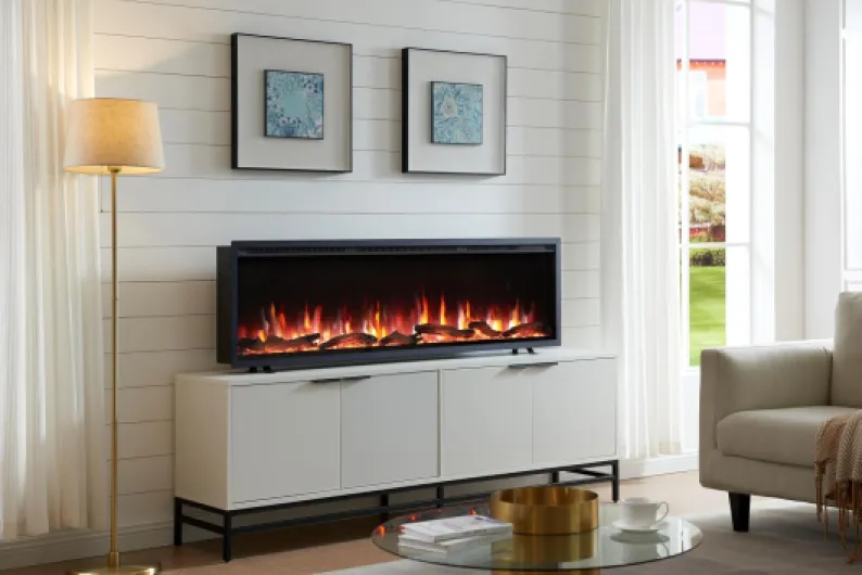 Avena 127cm/50" Slim Frame Recessed Media Wall Inset Electric Fireplace with Multi Flame Colours, with Logs, Heater 750W & 1500W 127 centimeters Black