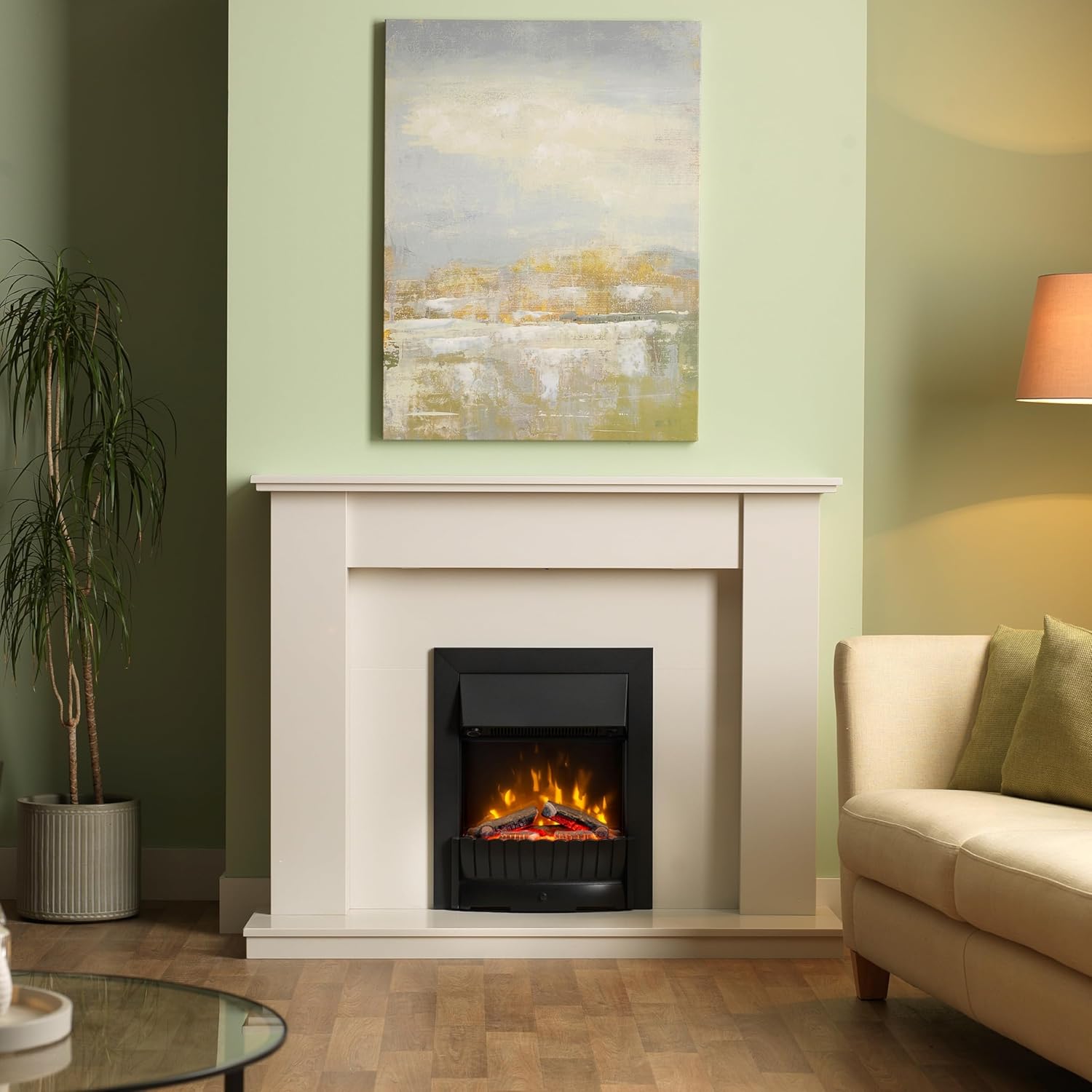 Clement Optiflame Inset or Freestanding Electric Fire, Black LED Flame Effect Fireplace With Logs, 9cm Inset (Recess) Depth, Spacer Kit And 2kW Fan Heater and 1000/2000 Watt Settings Single