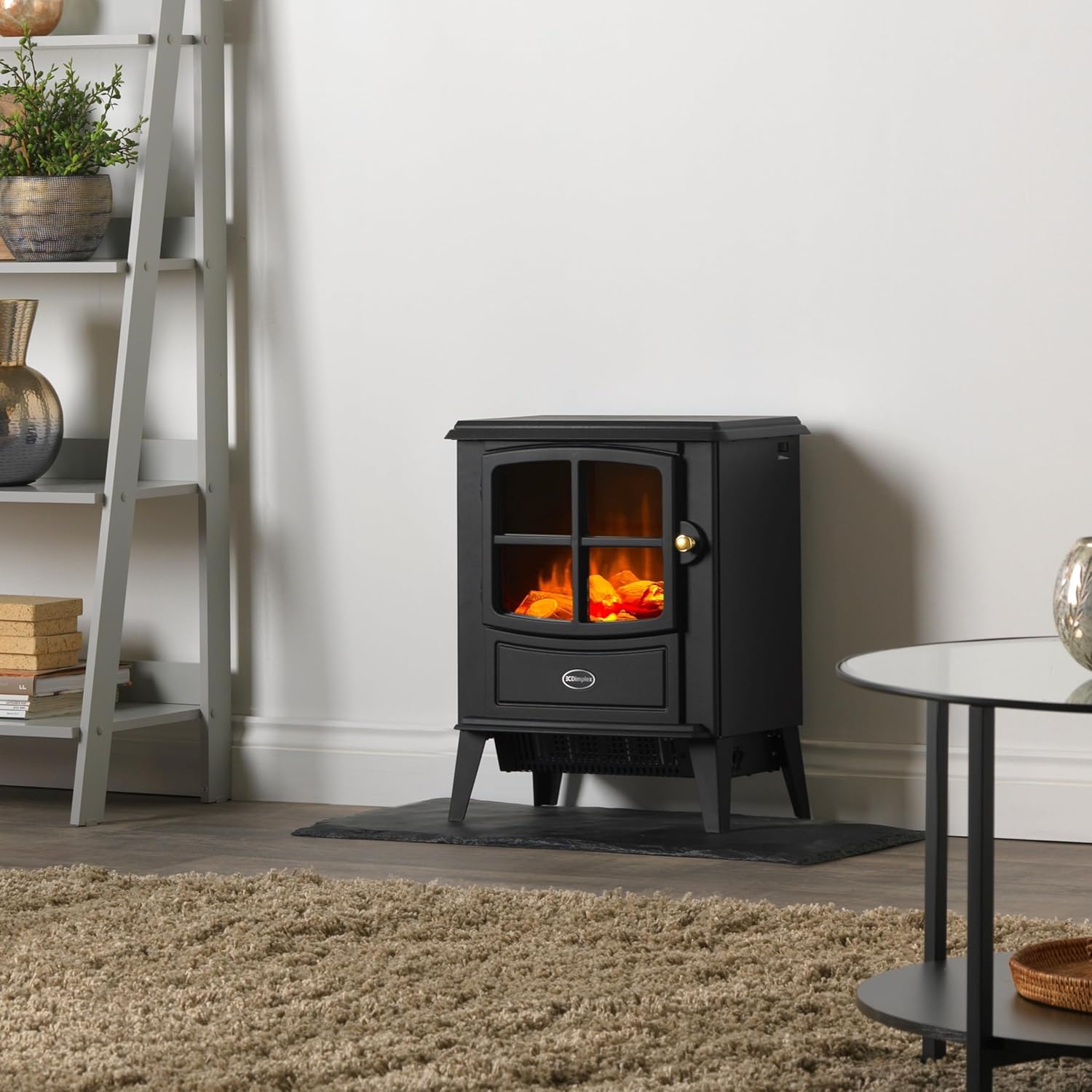 Brayford Optiflame Freestanding Electric Stove, Black Free Standing Wood Burner Style Fire with Logs, LED Flame Effect, 2kW Fan Heater, 1000/2000 Watt Heat Settings and Remote Control