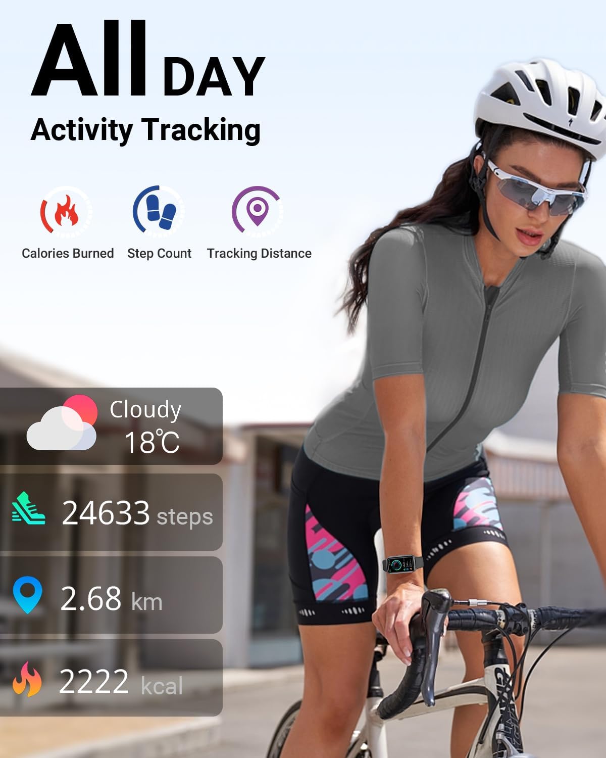 Health Fitness Tracker with 24/7 Heart Rate, Blood Oxygen, Blood Pressure, Sleep Tracker, Step Counter, 5ATM Waterproof Activity Trackers and Smart Watches for Women Men Kids (S & L Bands Included) 1.47 inches Black