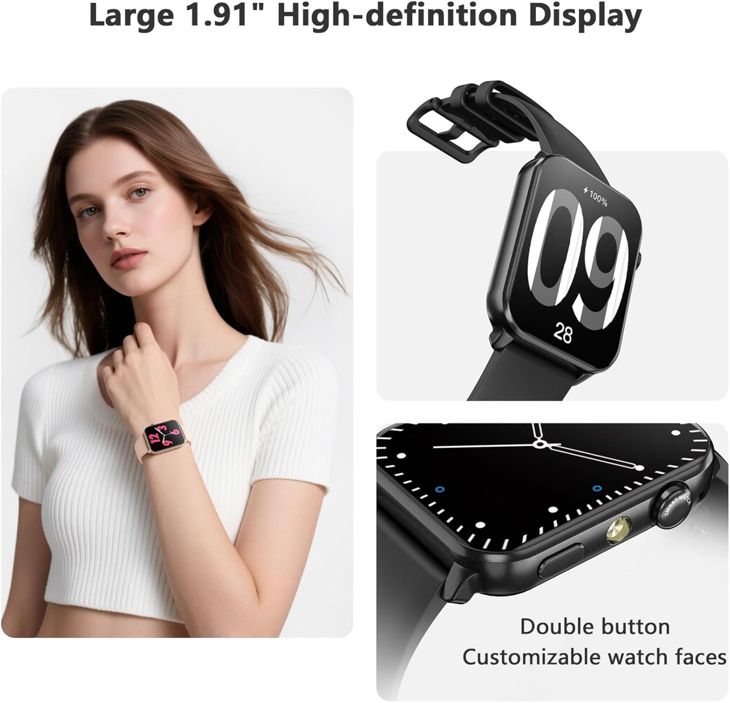 Smart Watch for Women, 1.91" HD Fitness Watch with LED Flashlight, Heart Rate SpO2 Sleep Stress Monitor, 120+ Sports Modes, Waterproof Step Counter, Bluetooth Call Smartwatch for iOS Android R30MAX-Pink