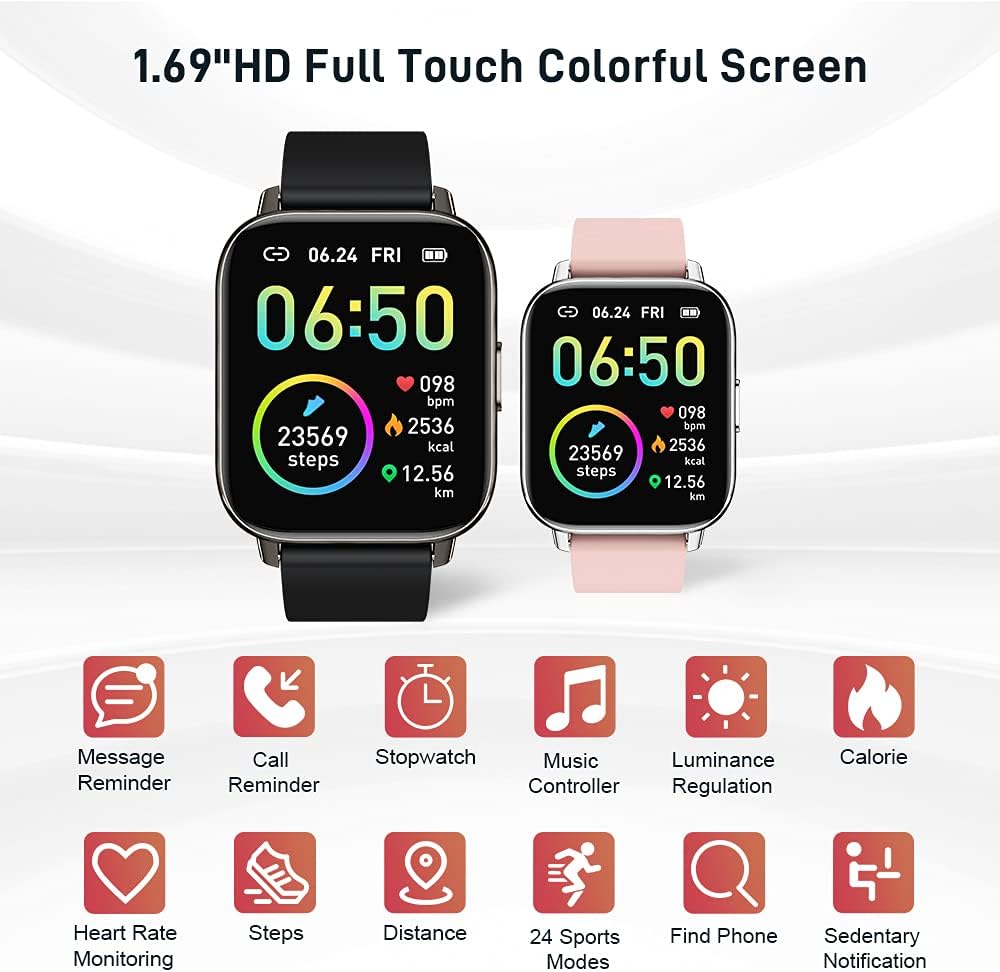 Smart Watch, Fitness Tracker 1.69" Touch Screen Fitness Watch with Heart Rate Sleep Monitor, Step Counter for Men Women Activity Trackers IP68 Waterproof Smartwatch Sports for iOS Android A-high-level black