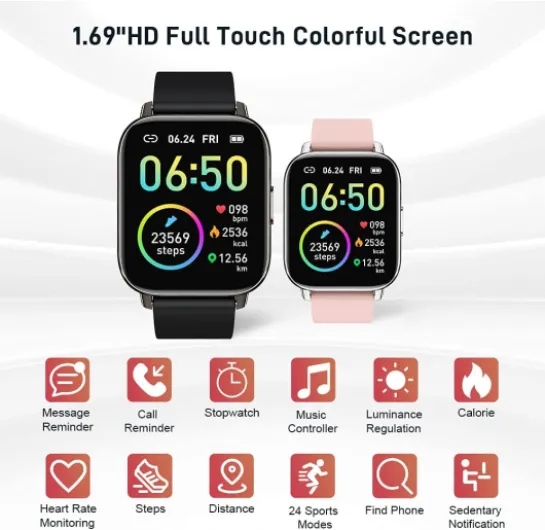 Smart Watch, Fitness Tracker 1.69" Touch Screen Fitness Watch with Heart Rate Sleep Monitor, Step Counter for Men Women Activity Trackers IP68 Waterproof Smartwatch Sports for iOS Android A-high-level black