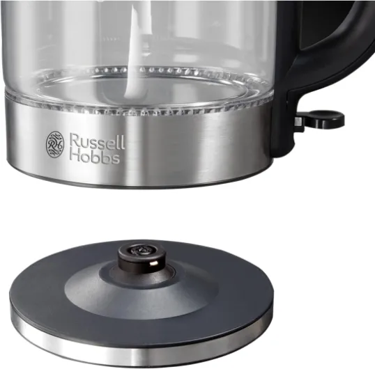 Illuminating 1.7L Electric Cordless Glass Kettle with black/brushed stainless steel accents (Fast Boil 3KW, Washable anti-scale filter, Button to open lid, Perfect pour spout) 21600-10 Silver Single