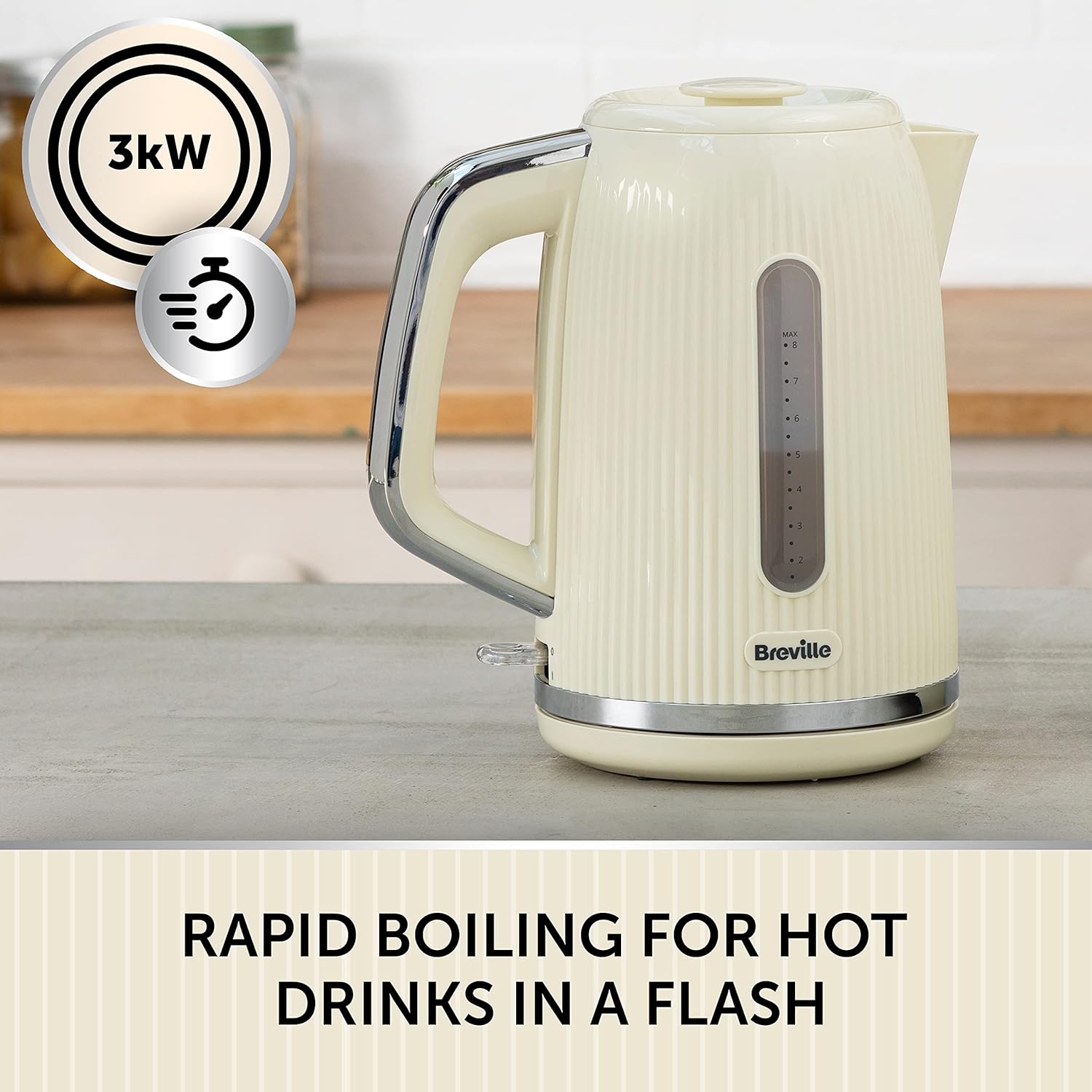 Bold Vanilla Cream Electric Kettle - 1.7L - 3kW Fast Boil - Cream & Silver Chrome [VKT223] Cream Kettle