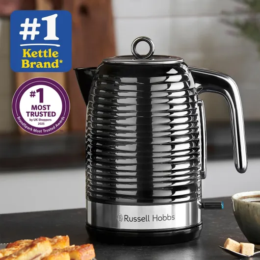 Inspire Electric 1.7L Cordless Kettle (Fast Boil 3KW, Black premium textured plastic, high gloss finish, Removable washable anti-scale filter, Pull off lid, Perfect pour spout) 24361 Black Kettle