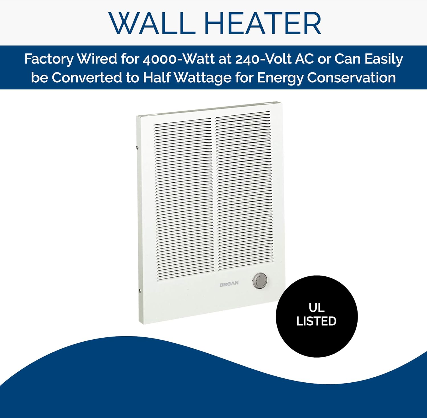 Broan-NuTone, White 198 High Capacity Wall Heater, Painted Grille, 4000/2000 Watt 240 VAC, 2000/4000