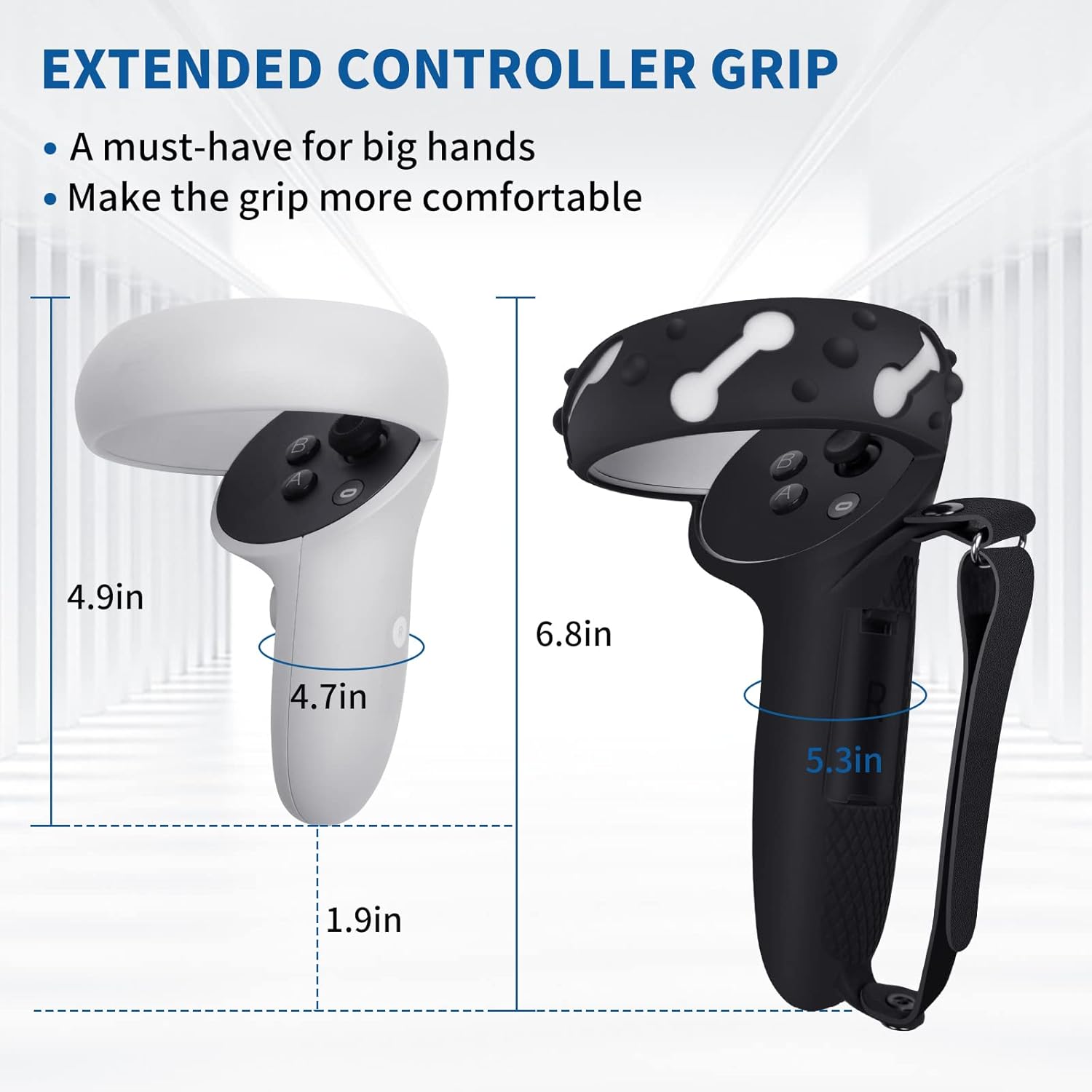 Controller Grips for Oculus Quest 2, Extended Silicone VR Grips Cover Protector with Battery Opening, Knuckle Straps, Anti-Throw Hand Strap for Meta Quest 2 Accessories Black