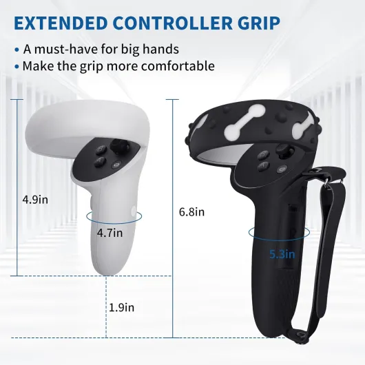 Controller Grips for Oculus Quest 2, Extended Silicone VR Grips Cover Protector with Battery Opening, Knuckle Straps, Anti-Throw Hand Strap for Meta Quest 2 Accessories Black