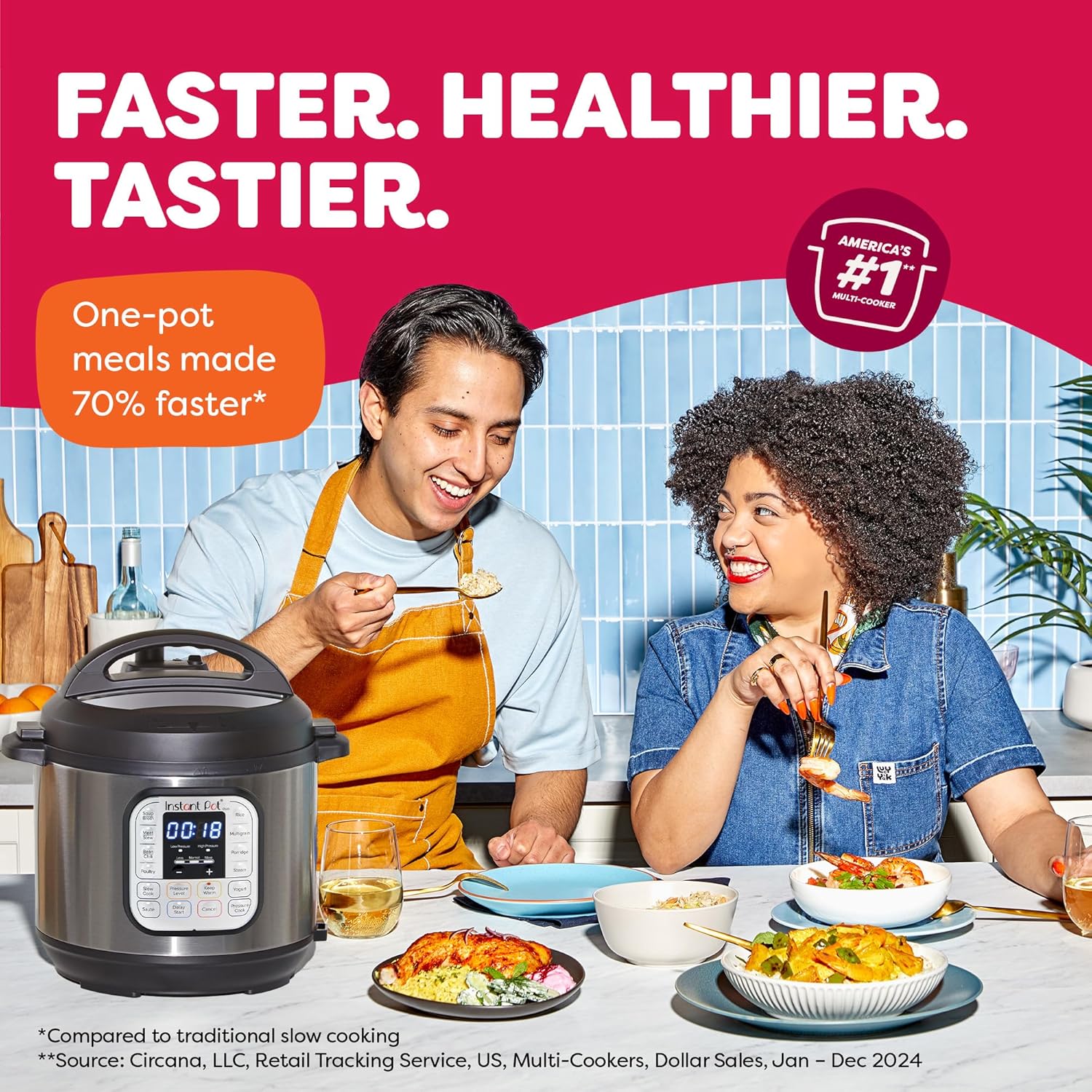 Duo 7-in-1 Electric Pressure Cooker, Slow Cooker, Rice, Steamer, Sauté, Yogurt Maker, Warmer & Sterilizer, Includes App With Over 800 Recipes, Stainless Steel, 6 Quart 6 Quarts