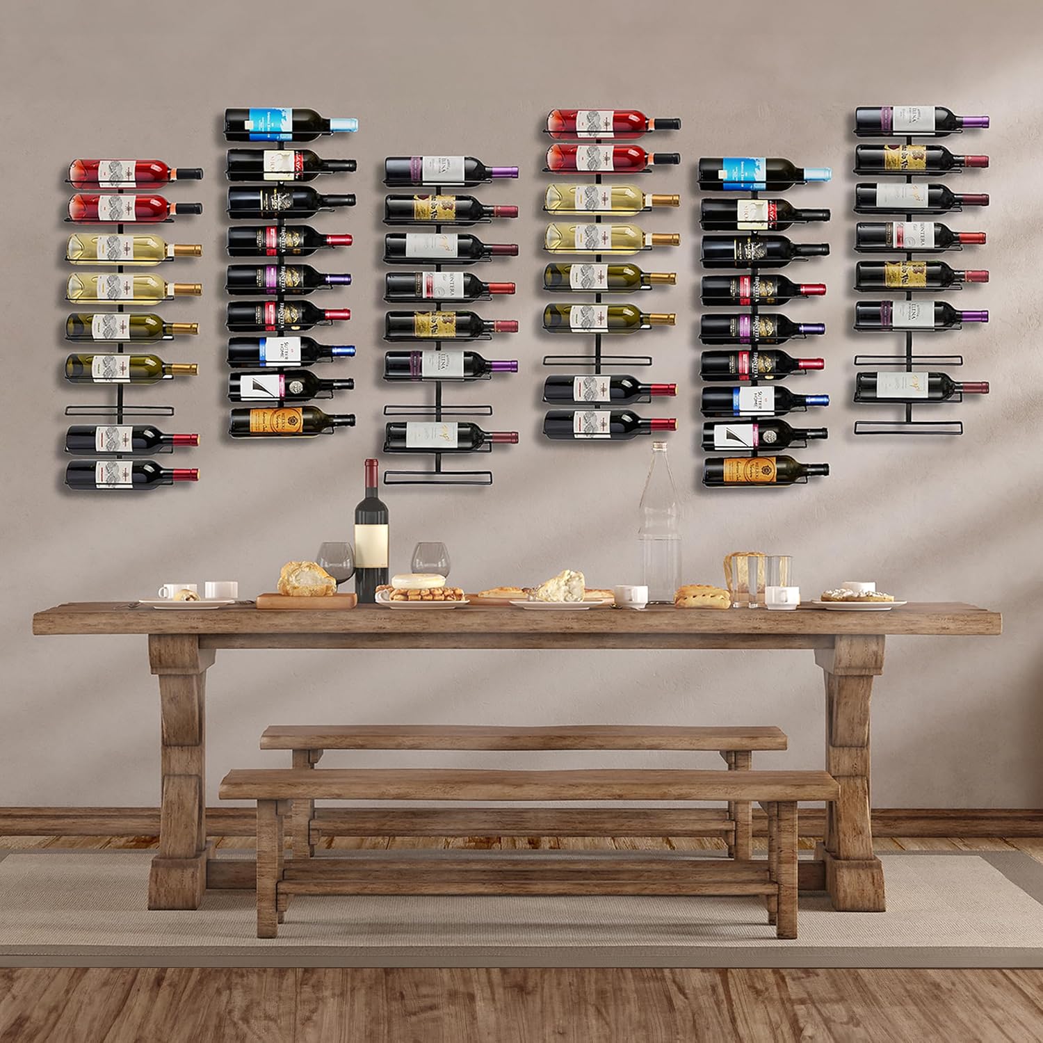 Wall Mount Wine Rack – Holds 9 Bottles – Black Metal Wine Bottle Holder for Wall, Modern Wine Rack for Home Bar, Kitchen 9 Tier 1 Pack