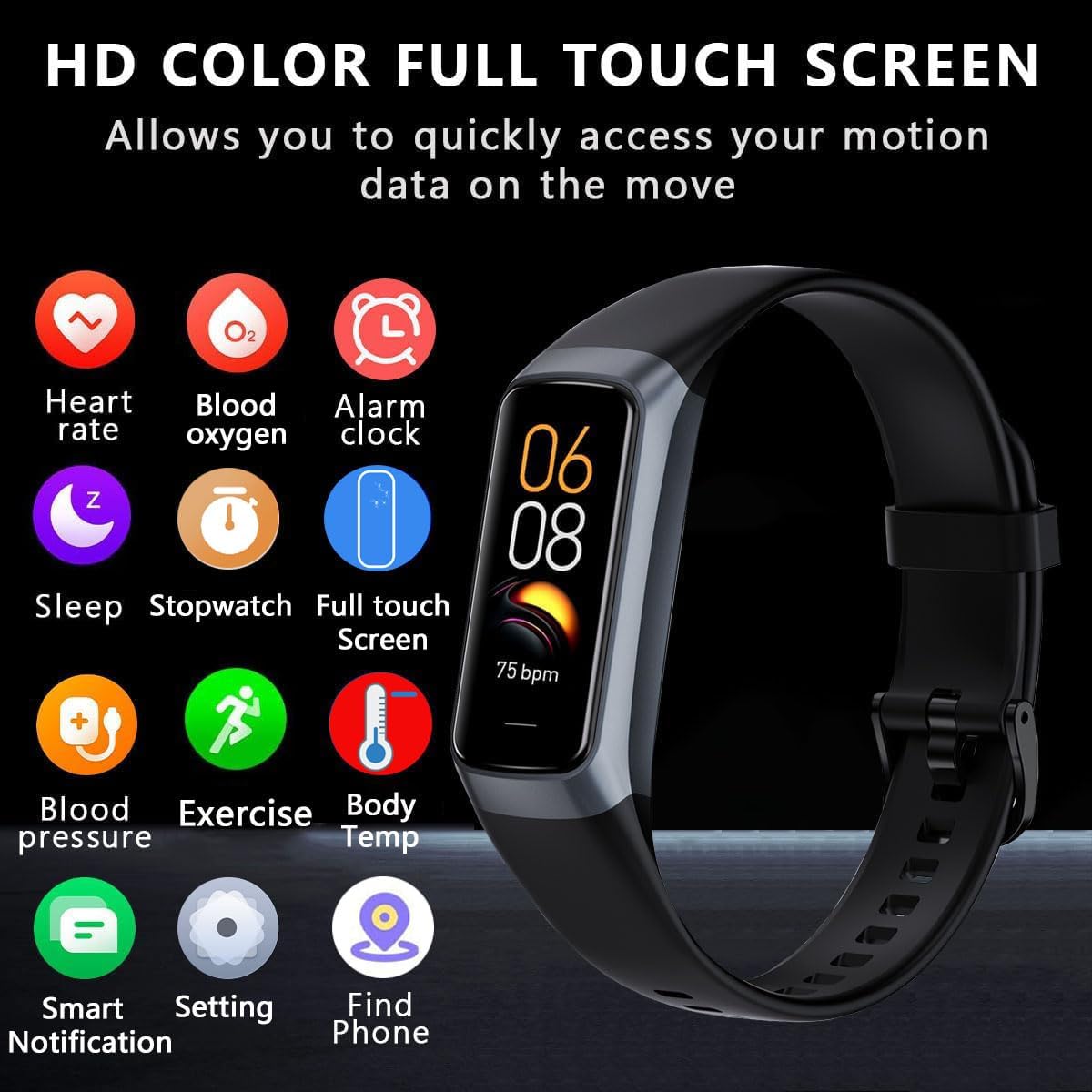 Fitness Tracker with Heart Rate/Blood Oxygen/Sleep Monitor, 20+ Sports Modes Smart Watches for Women/Men, Activity & Step Tracker Smart Watch for Android/iOS Phones Dark Black