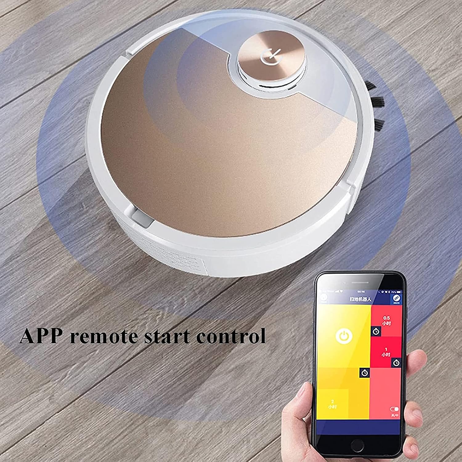 SETSCZY 2200pa Automatic Suction Robot Vacuum Cleaner Super Quiet App Control for Floors/Tiles/Pet Hair/Household Cleaning,Gold
