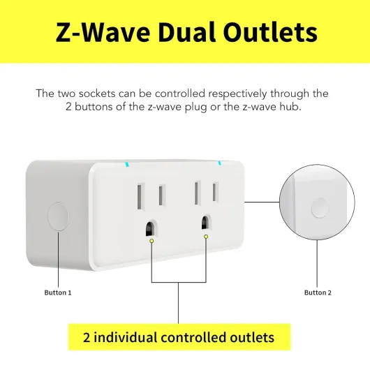 800 Series Zwave Dual Outlet Plug, On/Off Z-Wave Repeater Switch with 2 Individual Control Sockets, Hub Required, Z Wave LR Smart Plugs Compatible with SmartThings, Hubitat, Fibaro (MP26Z)