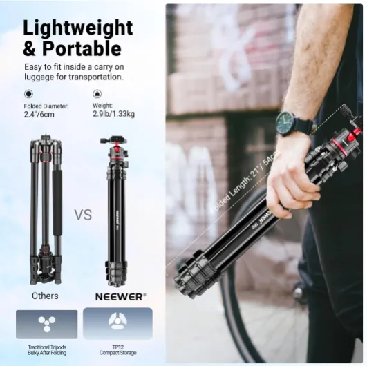 Basics 66.5"/169 cm Travel Tripod for Camera, Lightweight Portable DSLR Stand with Ball Head, Arca Type QR Plate, Cell Phone Holder Compatible with iPhone Video Recording, Max Load 11 lb, TP12 Basics Travel Tripod