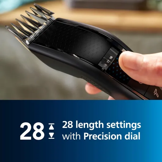Philips Norelco Hair Clipper 7000 Series, Hair and Beard Trimmer, Precision Dial, PowerAdapt Sensor, Trim-and-Flow, DualCut, DuraPower, 28 Length Settings, 90 Min - Runtime, Model HC7650/40 Gray & Black Hair Clipper 7000