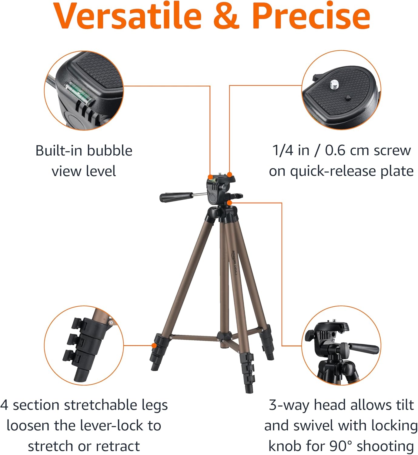 50-inch Lightweight Portable Camera Mount Tripod Stand with Bag, for Travel Photography, Champagne Champagne 50-Inch