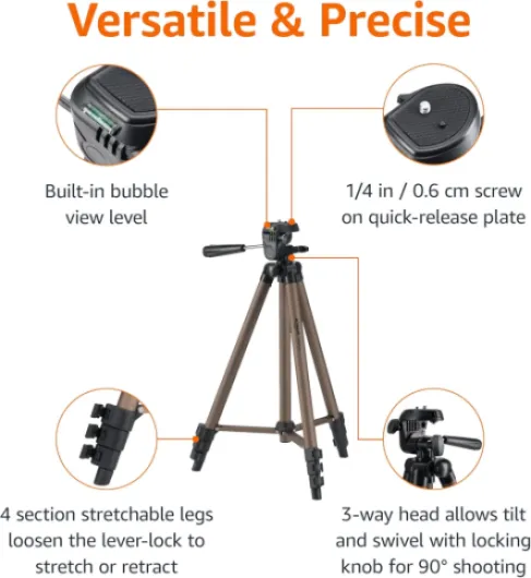 50-inch Lightweight Portable Camera Mount Tripod Stand with Bag, for Travel Photography, Champagne Champagne 50-Inch