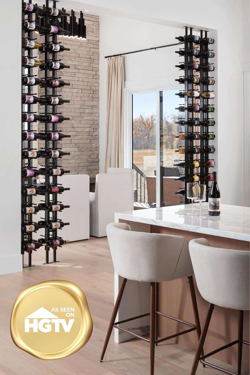 Ultra Wine Racks Floor-to-Ceiling Mount Display (2 Side, Single Deep, Black, Holds 42 Wine Bottles) - Modern Metal Wine Storage for Wine Cellars, Home Bars, Kitchens, and Dining Rooms 2 Side Single Deep