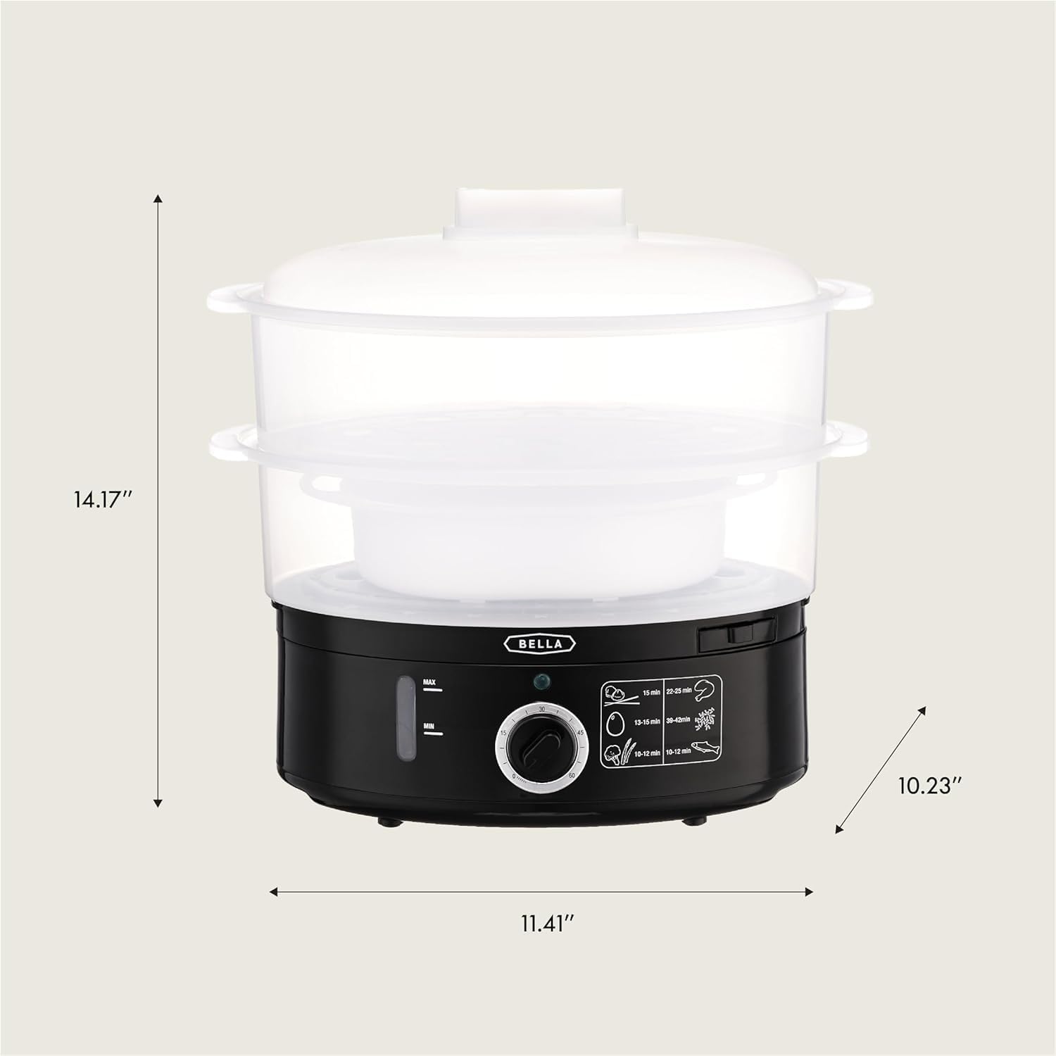 Two Tier Food Steamer with Stackable Baskets & Removable Base for Fast Simultaneous Cooking - Auto Shutoff & Boil Dry Protection, 7.4 QT, Black