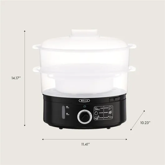 Two Tier Food Steamer with Stackable Baskets & Removable Base for Fast Simultaneous Cooking - Auto Shutoff & Boil Dry Protection, 7.4 QT, Black