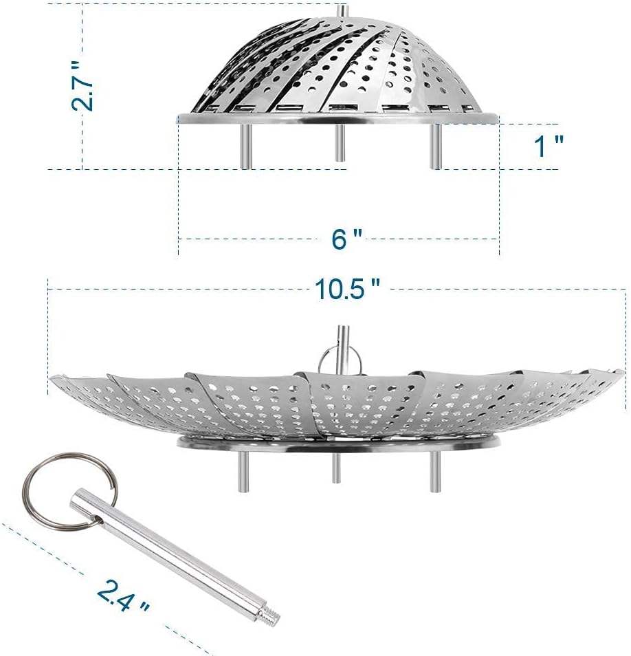Vegetable Steamer Basket, Premium Stainless Steel Veggie Steamer Basket for cooking - Folding Expandable Steamers to Fits Various Size Pot (Large(6" to 10.5") Large ( 6" to 10.5")