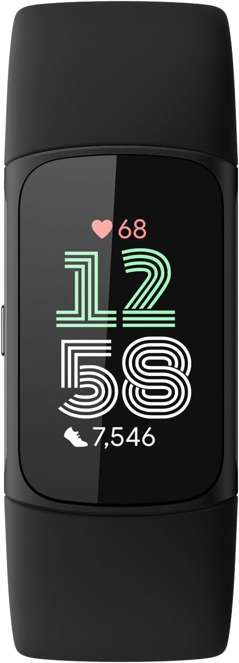 Charge 6 Fitness Tracker with Google apps, Heart Rate on Exercise Equipment, 6-Months Premium Membership Included, GPS, Health Tools and More, Obsidian/Black, One Size (S & L Bands Included) Black Case w/ Black Band Tracker