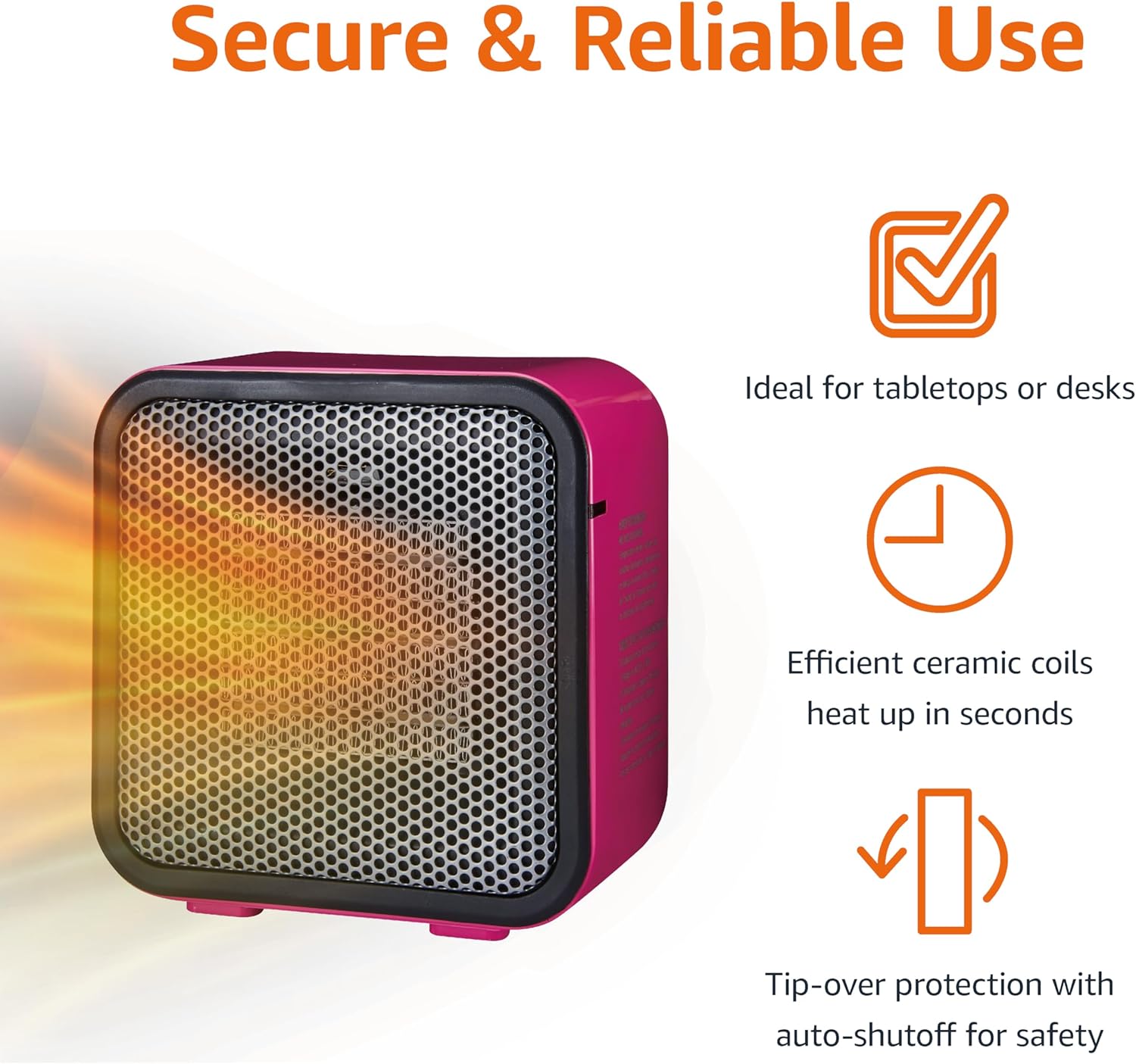 Ceramic Space Heater, Mini Heater for Office Desk, Portable Tent Heater (Indoor Use), 500 W, With Tip-Over Protection, Lightweight (1.4 LBS), Pink, 5.9 x 3.2 x 6 inches