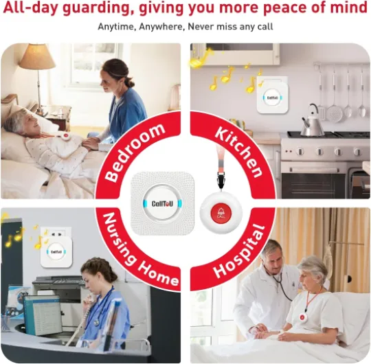Wireless Caregiver Pager Smart Call System 2 SOS Call Buttons/Transmitters 2 Receivers Nurse Calling Alert Patient Help System for Home/Personal Attention Pager 500+Feet Plugin Receiver 2 call buttons + 2 receivers