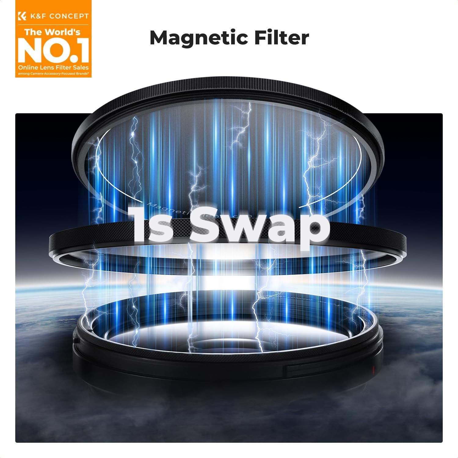 K&F Concept 77mm Magnetic CPL Filter Polarizing, Magnetic Adapter Ring with Alloy Lens Cap, Circular Polarising Multi-Coated Optical Glass for DSLR Cameras (Nano-X Series)