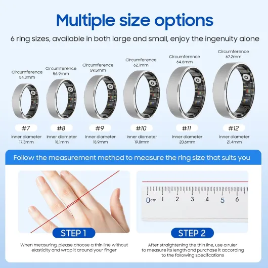 Smart Health Ring, Featuring Stress and Sleep Monitoring Functions, Compatible with iOS and Android, Waterproof Fitness Tracker for Women & Men, No Subscription Fee - (Black, 9) Black 9
