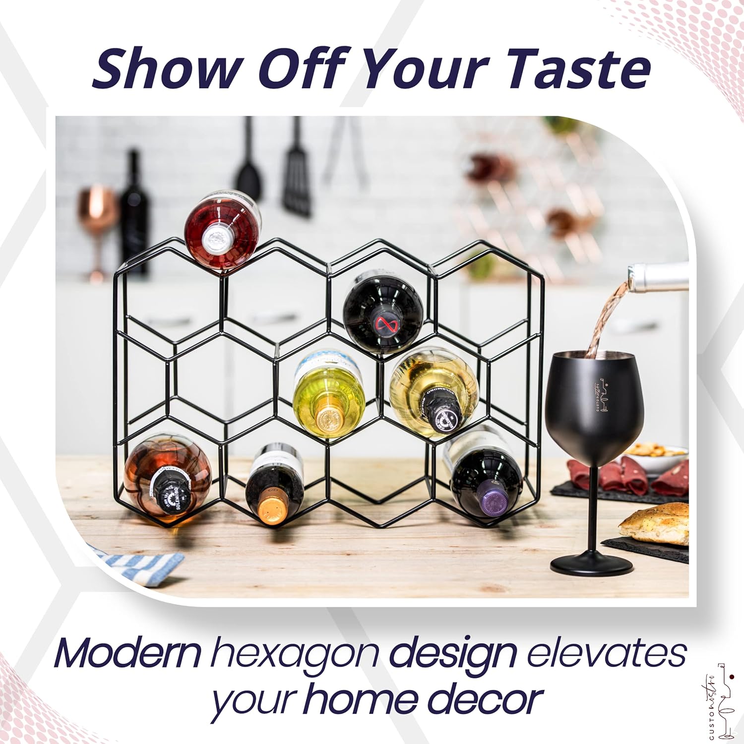 Countertop Wine Rack - 14 Bottle Freestanding Modern Black Metal Small - 3 Tier Tabletop Wine Holder Stand for Cabinet, Pantry - Wine Racks Countertop - No Assembly Required 14 Bottles Black