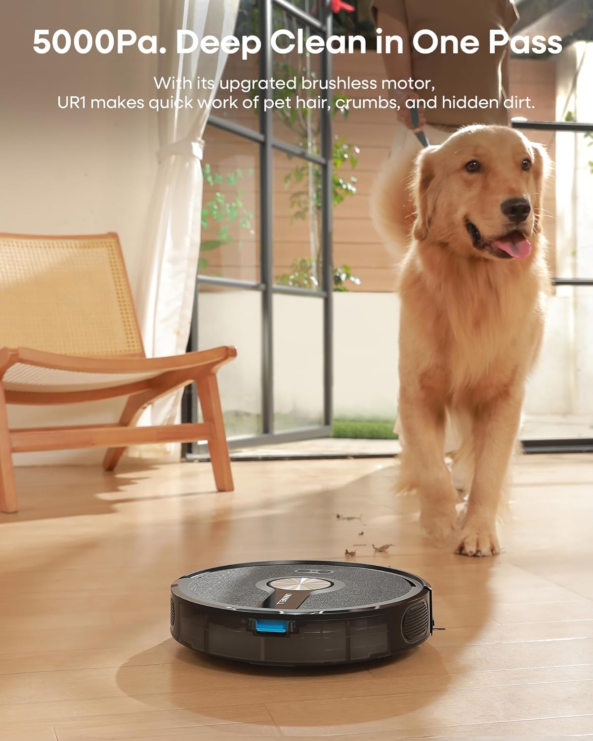 UR1 Robot Vacuum Cleaner with Mop,Robotic Vacuum with 5000Pa Super Suction,180min,Ultra-Slim Robot Vacuum with Auto Carpet Boost,APP/Remote/Voice Control,Ideal for Carpets/Hard Floors/Pet Hair Black