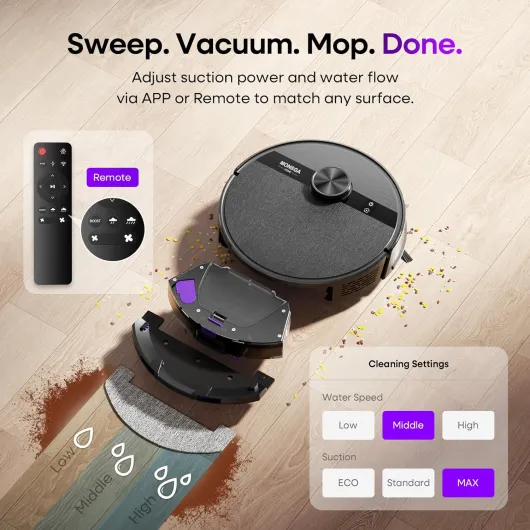 MS1 Robot Vacuum Cleaner with Mop, 7000Pa Robotic Vacuum with Lidar Navigation, 180mins Runtime, 5 Editable Maps, APP/Remote/Voice Control, Ideal for Hard Floors and Carpets Black