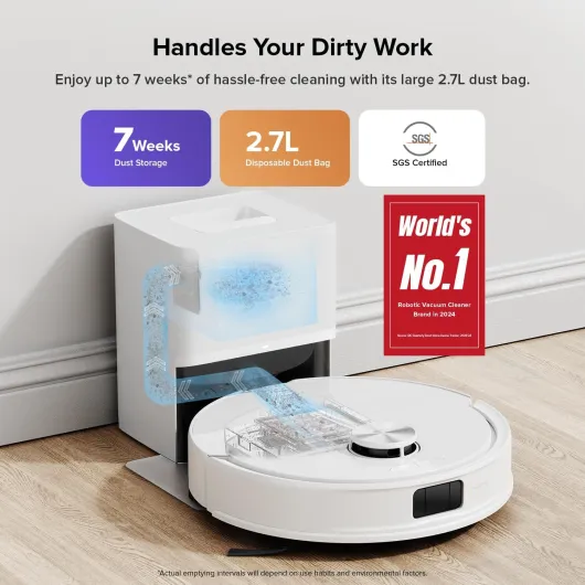 Q10 S5+ Robot Vacuum, Self-Emptying, 10000Pa Suction, Up to 7 Weeks of Hands Free Cleaning, Dual Anti-Tangle Design, VibraRise 2.0&Auto Lifting Mopping System, Obstacle Avoidance (White) Q10 S5+ White