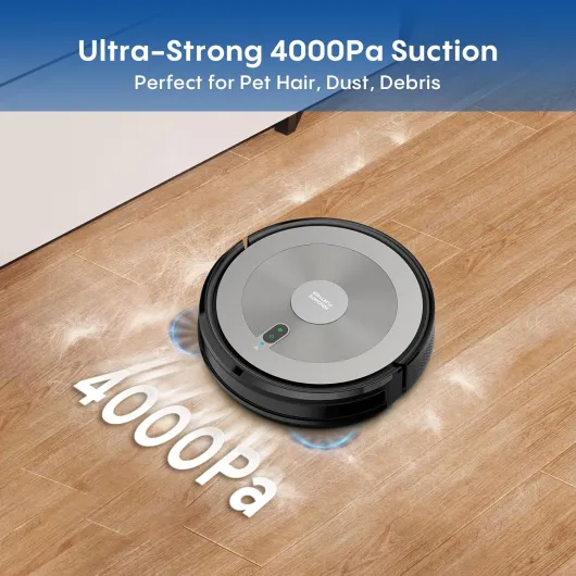 Robot Vacuum Cleaner with Mop, Gyro-Navigation with 4000Pa Strong Suction Robot Vacuum, Auto Carpet Boost / 120Min Runtime Robotic Vacuum, WiFi/APP/Remote, for Hard Floors Carpets Pet Hairs Medium Gray