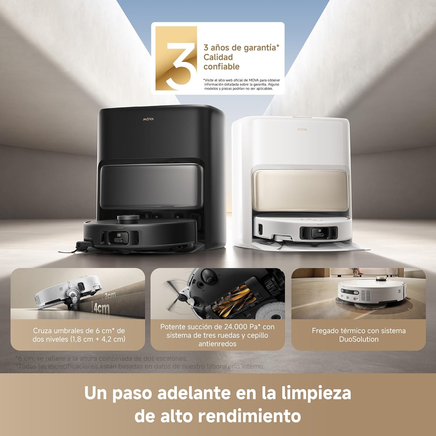 Mova V50 Ultra Complete The robot vacuum cleaner and mop with automatic emptying has a suction power of 24,000 Pa, thermal sweeping with DuoSolution system, FlexiRise navigation and a StepMaster