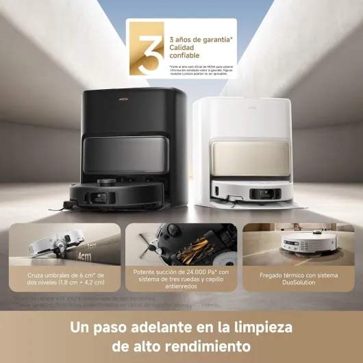Mova V50 Ultra Complete The robot vacuum cleaner and mop with automatic emptying has a suction power of 24,000 Pa, thermal sweeping with DuoSolution system, FlexiRise navigation and a StepMaster