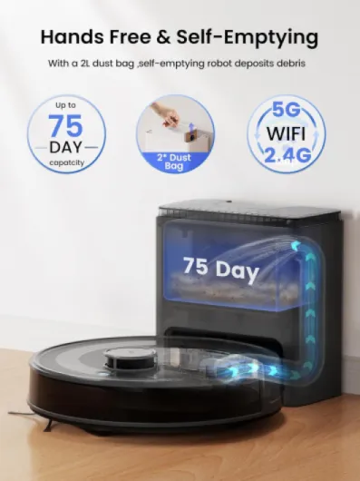 M2 Plus Robot Vacuum and Mop, Self-Emptying, 6000Pa Suction, 75-Day Hands-Free, dToF Laser Navigation, PSD Obstacle Avoidance, for Hard Floors & Carpets, WiFi 2.4G/5G, Black M2 Plus Black